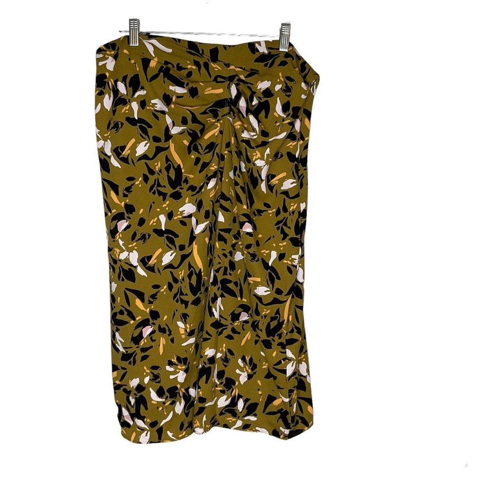Nine West Women's Side Ruched Midi Skirt XL Green Petal Bunches